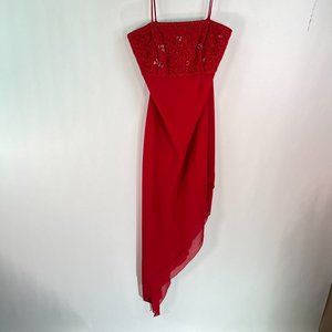 a fortiori Womens Asymmetric Slip Sequin Red Dress Size 13/14